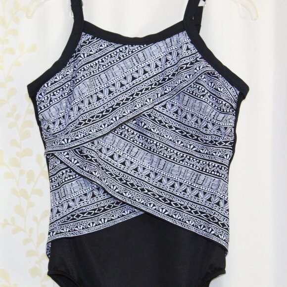 Miraclesuit Castaway Zephyr One Piece Black White Underwire Swimsuit Women's 14 - Picture 2 of 7